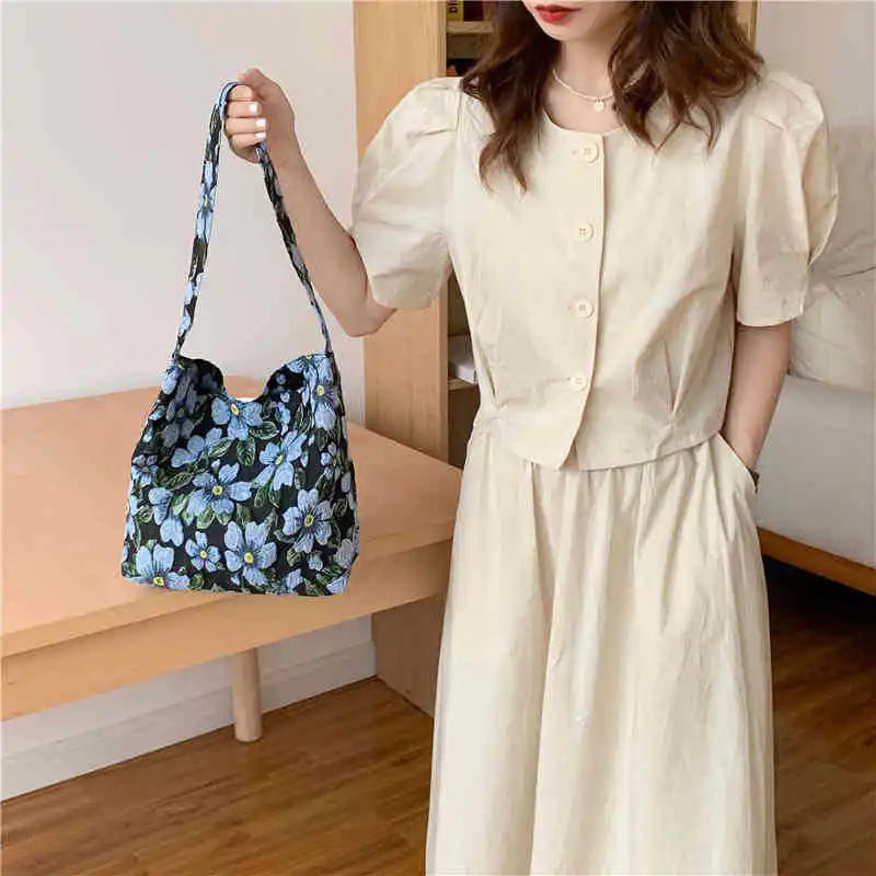Vintage Floral Small Shoulder Bag Jacquard Fabric Ladies Handbag