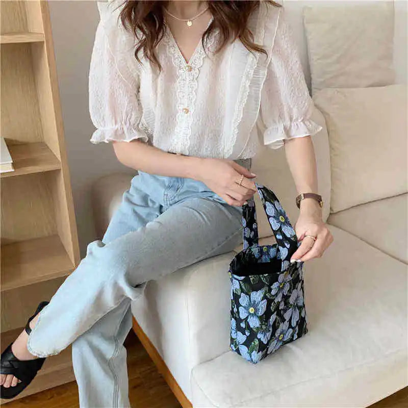 Vintage Floral Small Shoulder Bag Jacquard Fabric Ladies Handbag