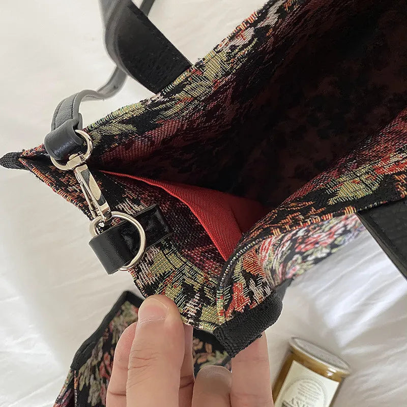 Vintage Flower Handbags Winter Shoulder Bag Ladies Tote Crossbody Messenger Bags