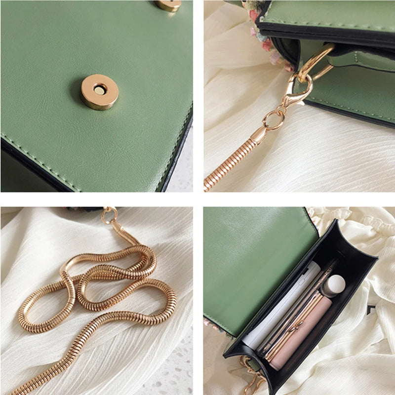 Vintage Flower Lace Handbags Women's Crossbody Chain Messenger Bag