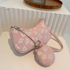 Vintage Flower Shoulder Bags for Women with Mini Purse