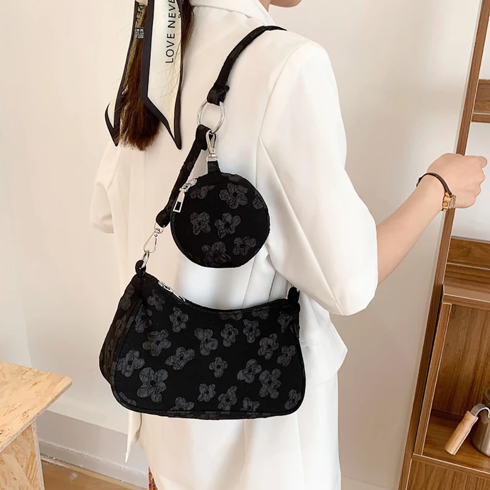 Vintage Flower Shoulder Bags for Women with Mini Purse