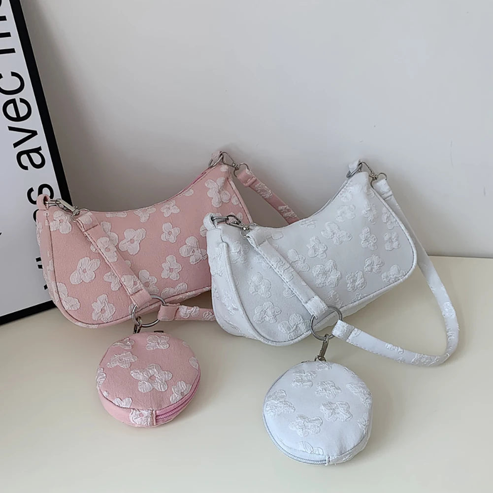 Vintage Flower Shoulder Bags for Women with Mini Purse
