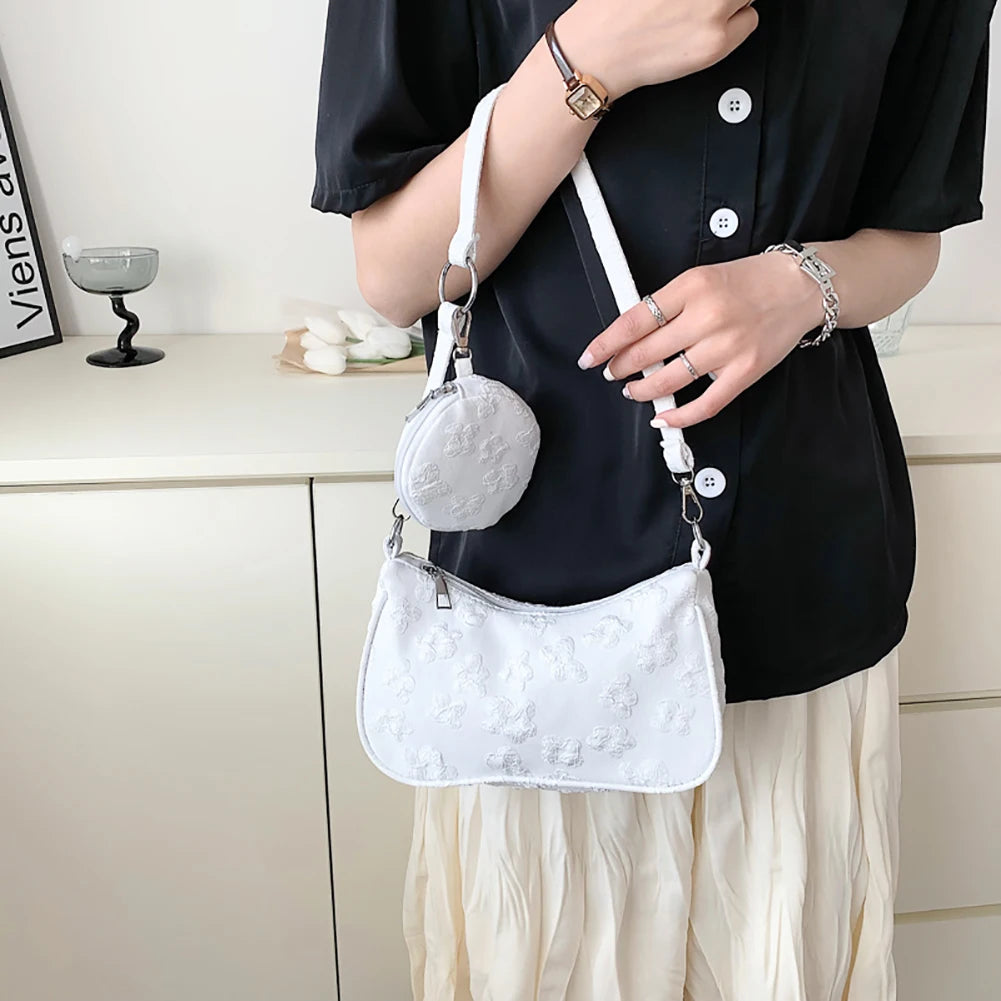 Vintage Flower Shoulder Bags for Women with Mini Purse