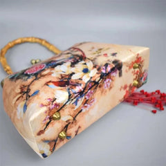 Vintage Flowers Bird Bag Women Shoulder Crossbody Bag Bamboo Lock Bags