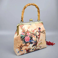 Vintage Flowers Bird Bag Women Shoulder Crossbody Bag Bamboo Lock Bags