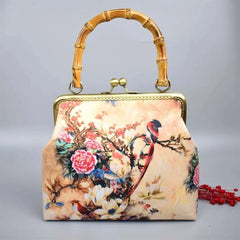Vintage Flowers Bird Bag Women Shoulder Crossbody Bag Bamboo Lock Bags