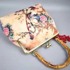 Vintage Flowers Bird Bag Women Shoulder Crossbody Bag Bamboo Lock Bags