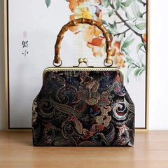 Vintage Flowers Bird Bag Women Shoulder Crossbody Bag Bamboo Lock Bags