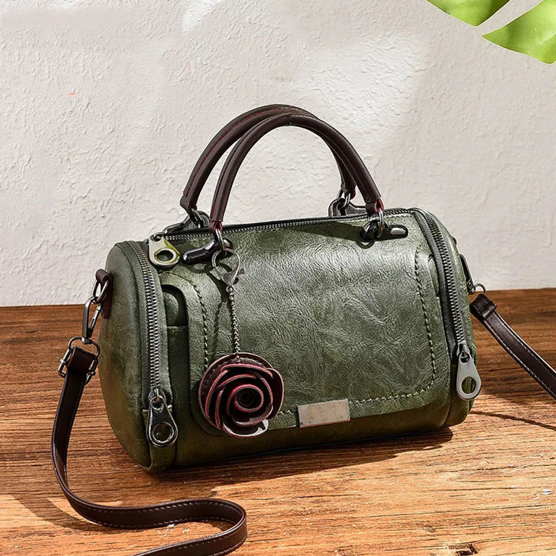 Vintage Flowers Pendant Handbags Women's Boston Bag