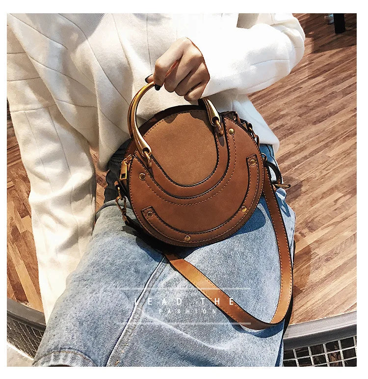 Vintage Frosted Small Round Bag Shoulder Bags for Women Female Handbags