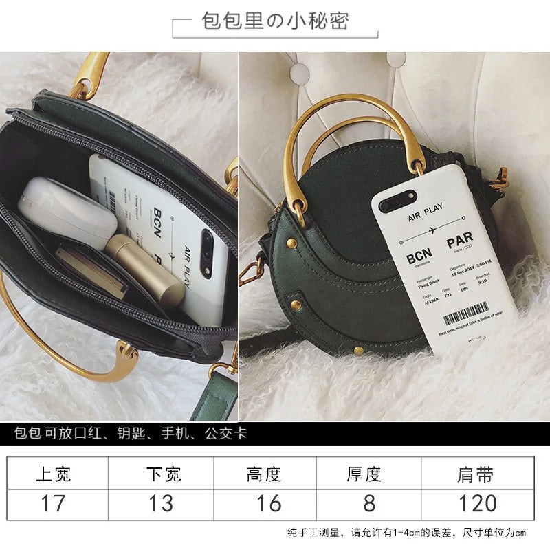 Vintage Frosted Small Round Bag Shoulder Bags for Women Female Handbags