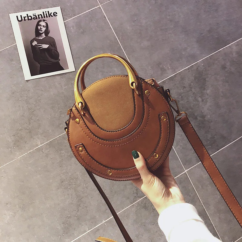 Vintage Frosted Small Round Bag Shoulder Bags for Women Female Handbags
