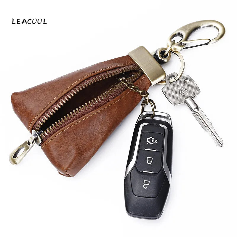 Vintage Leather Car Key Wallet Holder Organizer Women Keychain Zipper Case