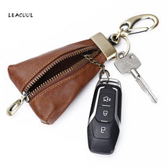 Vintage Leather Car Key Wallet Holder Organizer Women Keychain Zipper Case