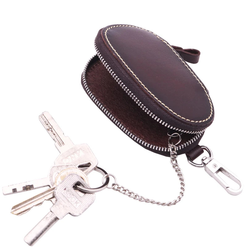 Vintage Leather Car Key Wallet Women Keychain Covers Zipper Key Case Bag