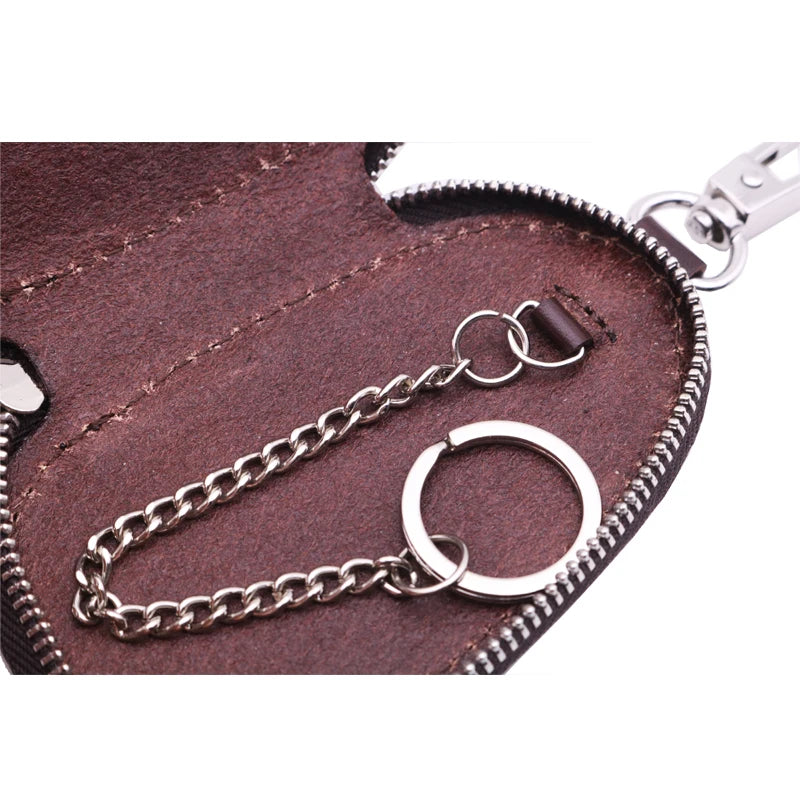 Vintage Leather Car Key Wallet Women Keychain Covers Zipper Key Case Bag