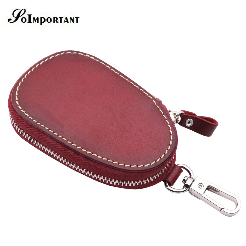Vintage Leather Car Key Wallet Women Keychain Covers Zipper Key Case Bag