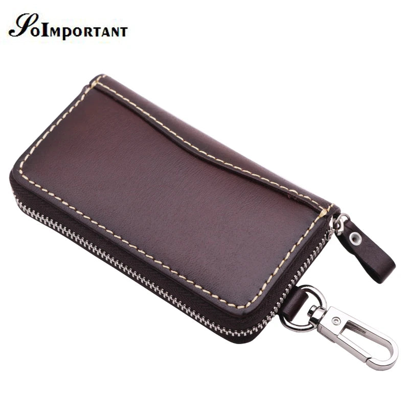 Vintage Leather Key Holder Housekeeper Women Car Key Wallets Female