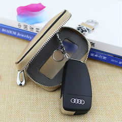 Vintage Leather Key Organizer Wallet Women Keychain Covers Zipper Key Case Bag M