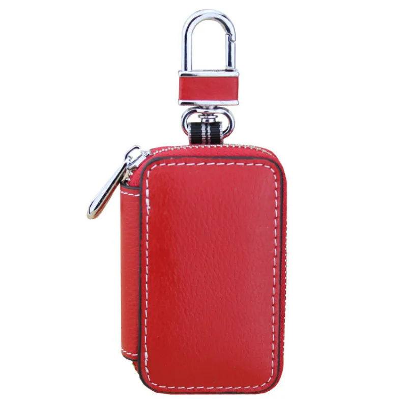 Vintage Leather Key Organizer Wallet Women Keychain Covers Zipper Key Case Bag M