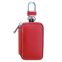 Vintage Leather Key Organizer Wallet Women Keychain Covers Zipper Key Case Bag M