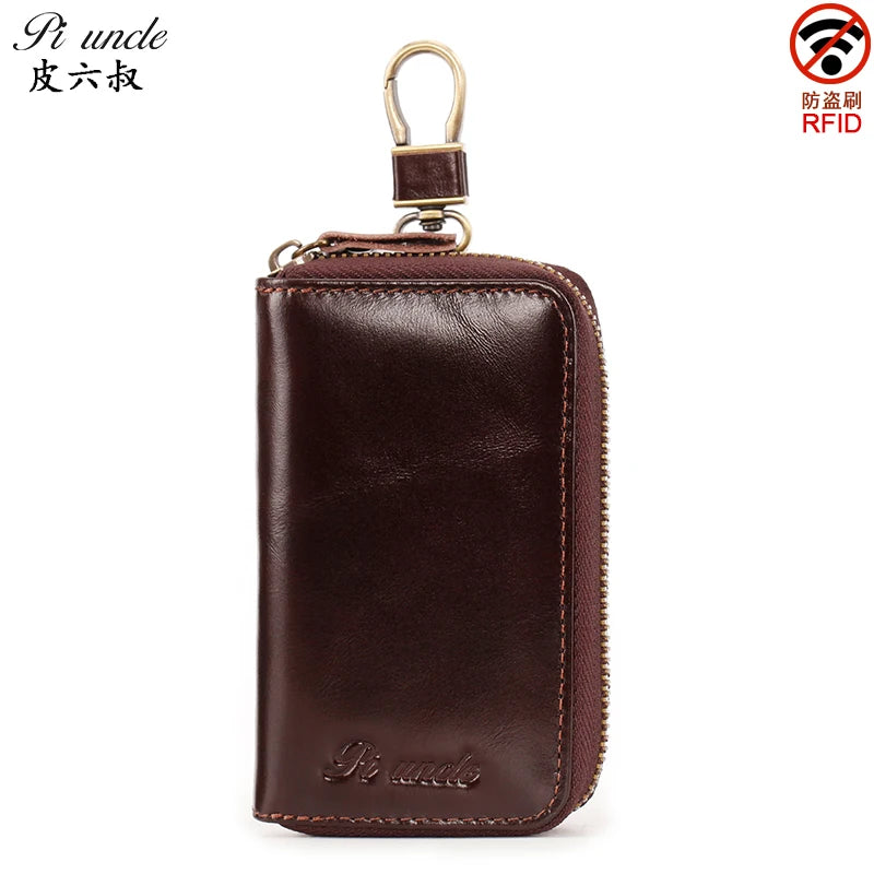 Vintage Leather Key Wallet For Men Or Women Zipper Key Case Bag