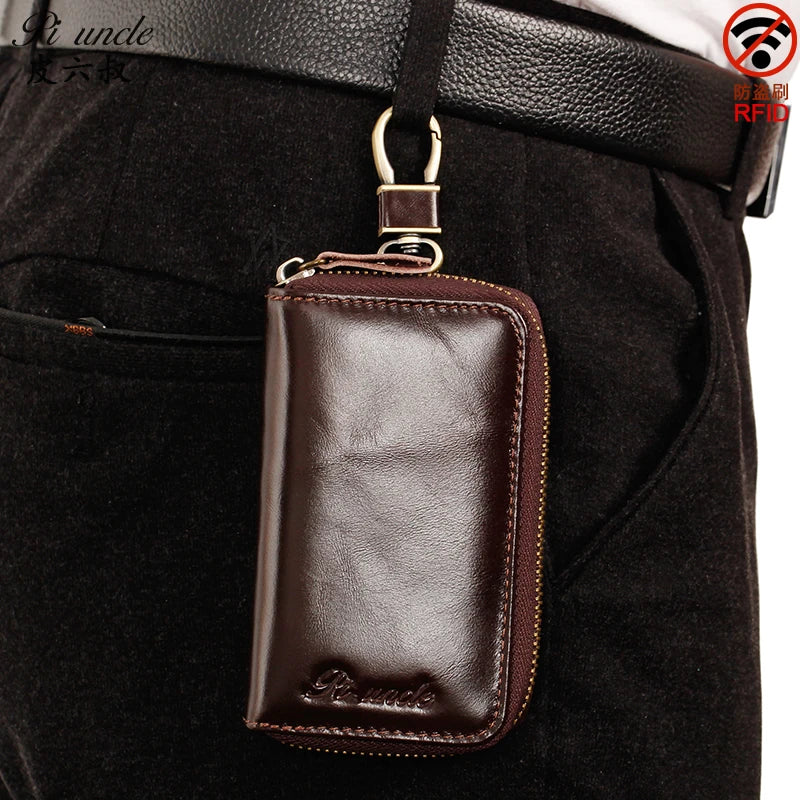 Vintage Leather Key Wallet For Men Or Women Zipper Key Case Bag
