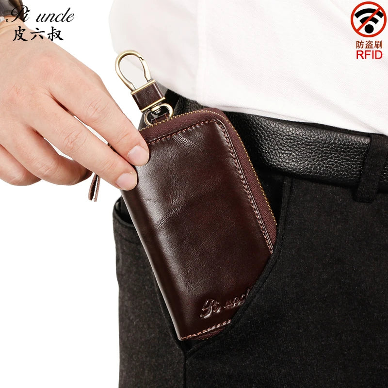 Vintage Leather Key Wallet For Men Or Women Zipper Key Case Bag