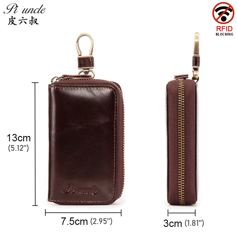 Vintage Leather Key Wallet For Men Or Women Zipper Key Case Bag