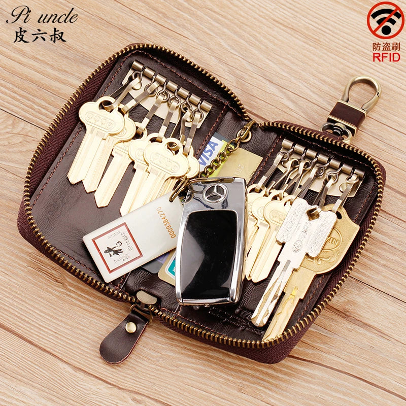 Vintage Leather Key Wallet For Men Or Women Zipper Key Case Bag