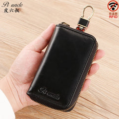 Vintage Leather Key Wallet For Men Or Women Zipper Key Case Bag