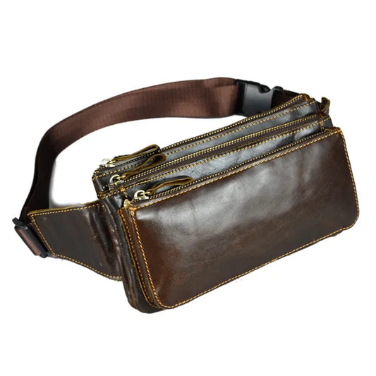 Vintage Leather Waist Bags Men Belt Bag Male Chest Crossbody bags