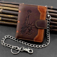Vintage Leather Wallet Men Purse Short Clutch Bag Male Money Clips Chain