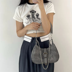 Vintage Gray Underarm Bags Chain Single Shoulder Bag High Female Totes