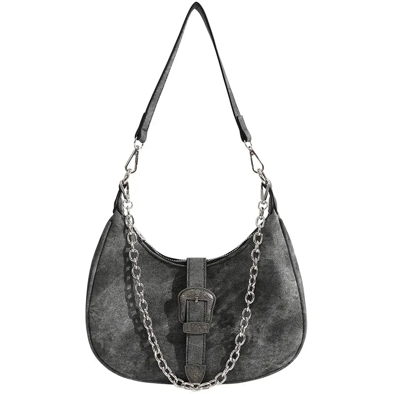 Vintage Gray Underarm Bags Chain Single Shoulder Bag High Female Totes