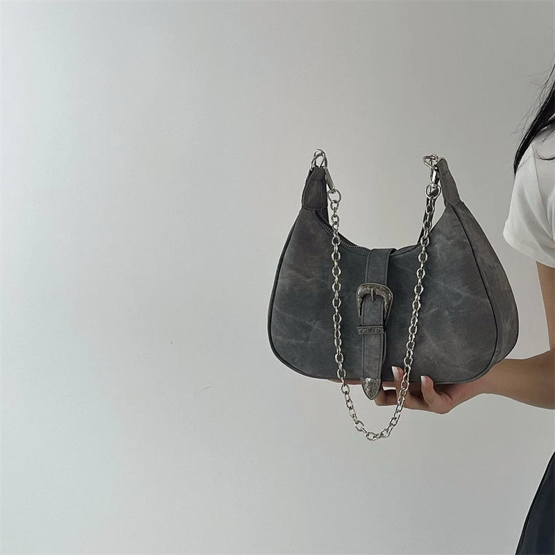 Vintage Gray Underarm Bags Chain Single Shoulder Bag High Female Totes