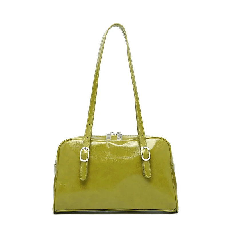 Vintage Green Oil Wax Leather Ladies Underarm Bag