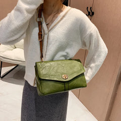 Vintage Green Shoulder Bags for Women Pu Leather Messenger Handbag