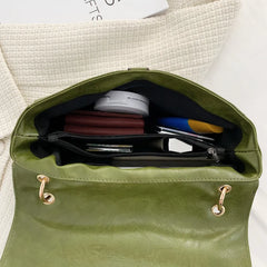 Vintage Green Shoulder Bags for Women Pu Leather Messenger Handbag