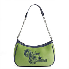 Vintage Green Velvet Shoulder Bag Women'S Alphabet Embroidery Handbag