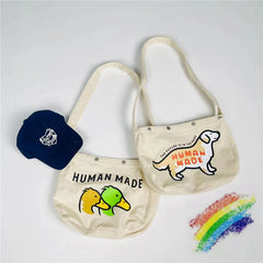 Vintage Canvas HUMAN Shoulder Messenger Bag Men Women Couple Casual Bag
