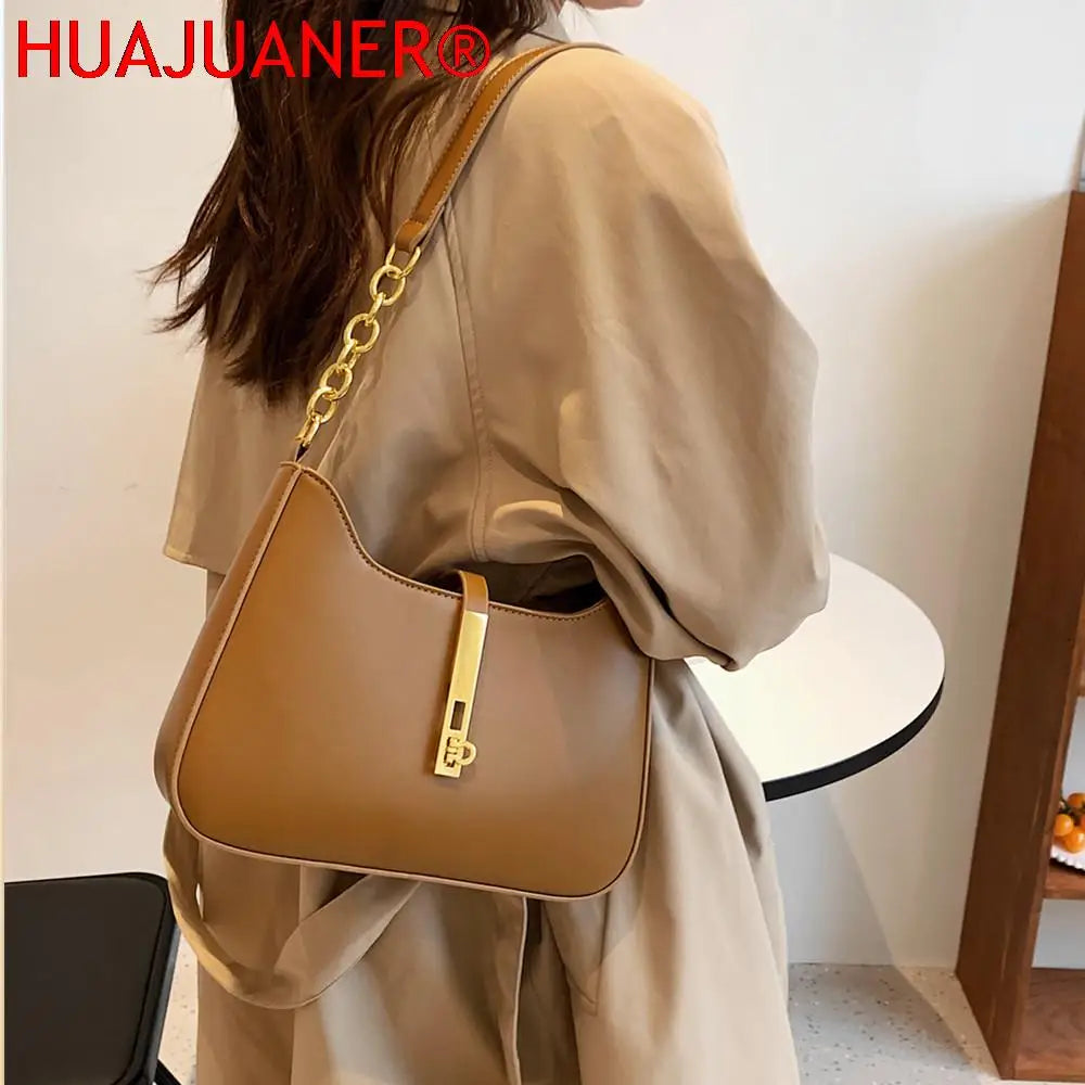 Vintage Half Moon Chain Shoulder Bag Autumn Bucket Ladies Purses Handbags