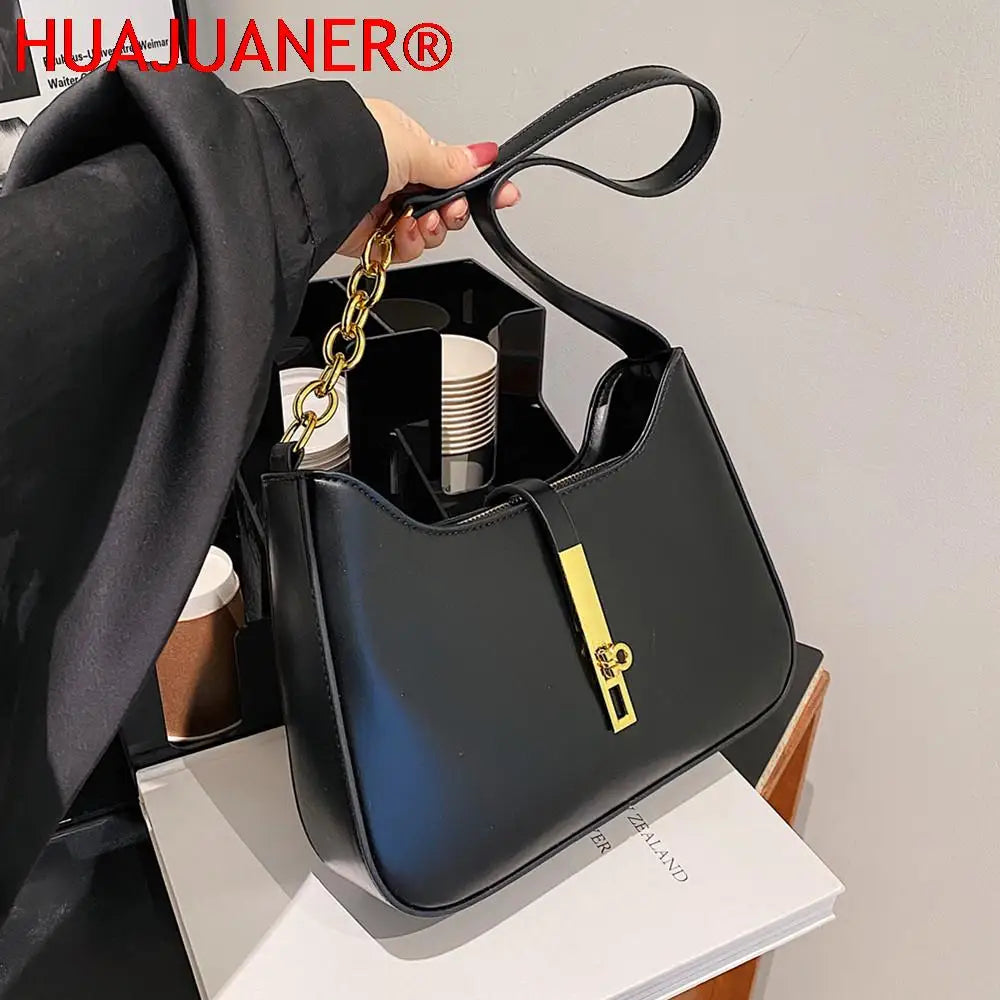 Vintage Half Moon Chain Shoulder Bag Autumn Bucket Ladies Purses Handbags