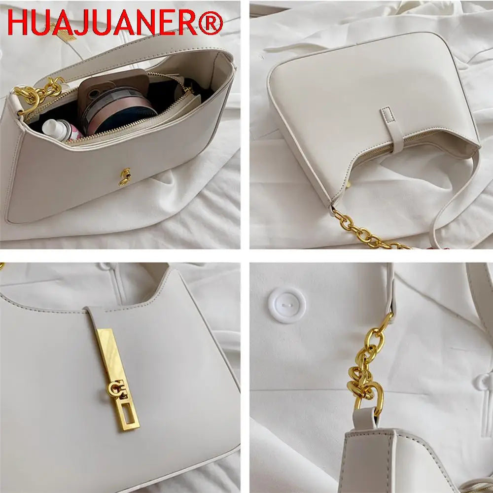 Vintage Half Moon Chain Shoulder Bag Autumn Bucket Ladies Purses Handbags