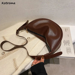 Vintage Half Moon Shoulder Bags Women PU Leather Stylish Autumn Zipper Cross Bod