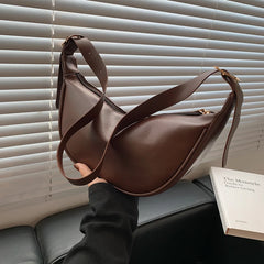 Vintage Half Moon Shoulder Bags Women PU Leather Stylish Autumn Zipper Cross Bod