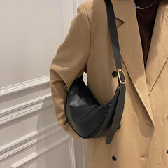 Vintage Half Moon Shoulder Bags Women PU Leather Stylish Autumn Zipper Cross Bod