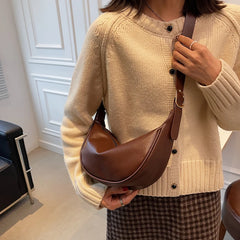 Vintage Half Moon Shoulder Bags Women PU Leather Stylish Autumn Zipper Cross Bod