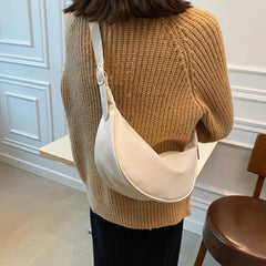 Vintage Half Moon Shoulder Bags Women PU Leather Stylish Autumn Zipper Cross Bod